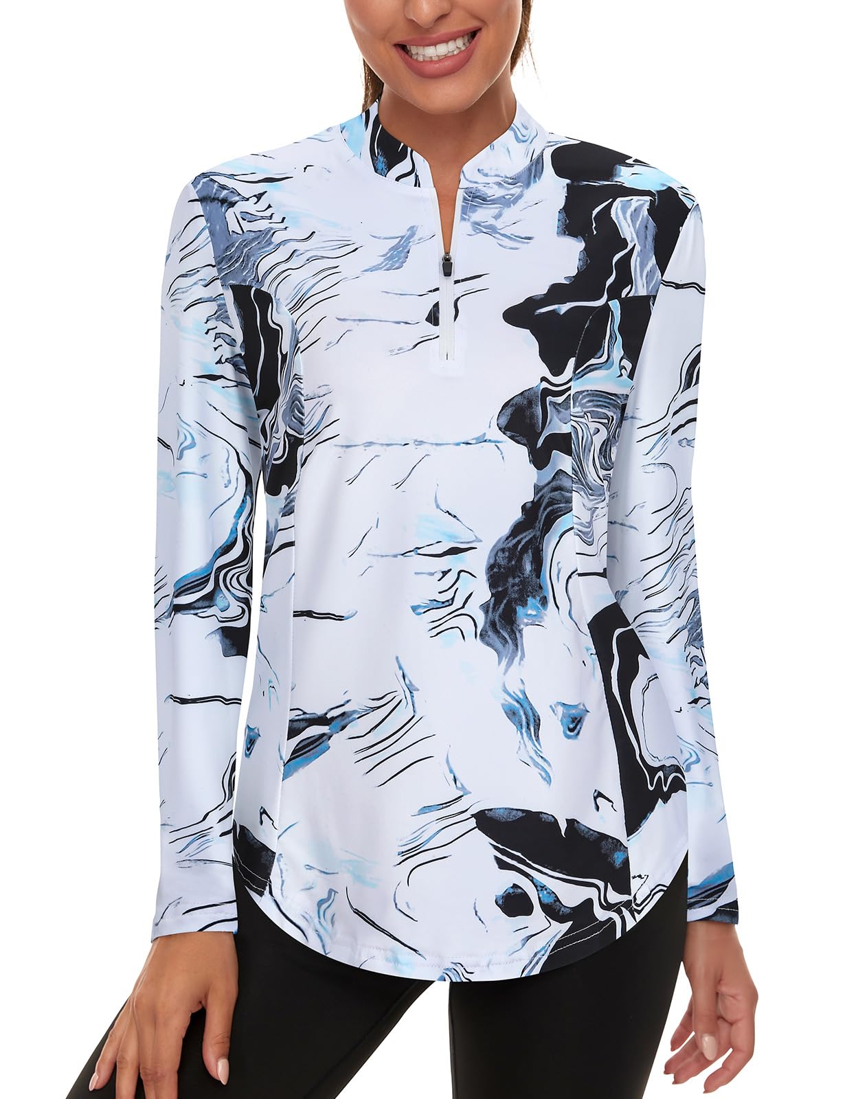 Misyula Womens Golf Shirts 1/4 Zip Sun Protection Quick Dry Tennis Running Athletic Workout Tops