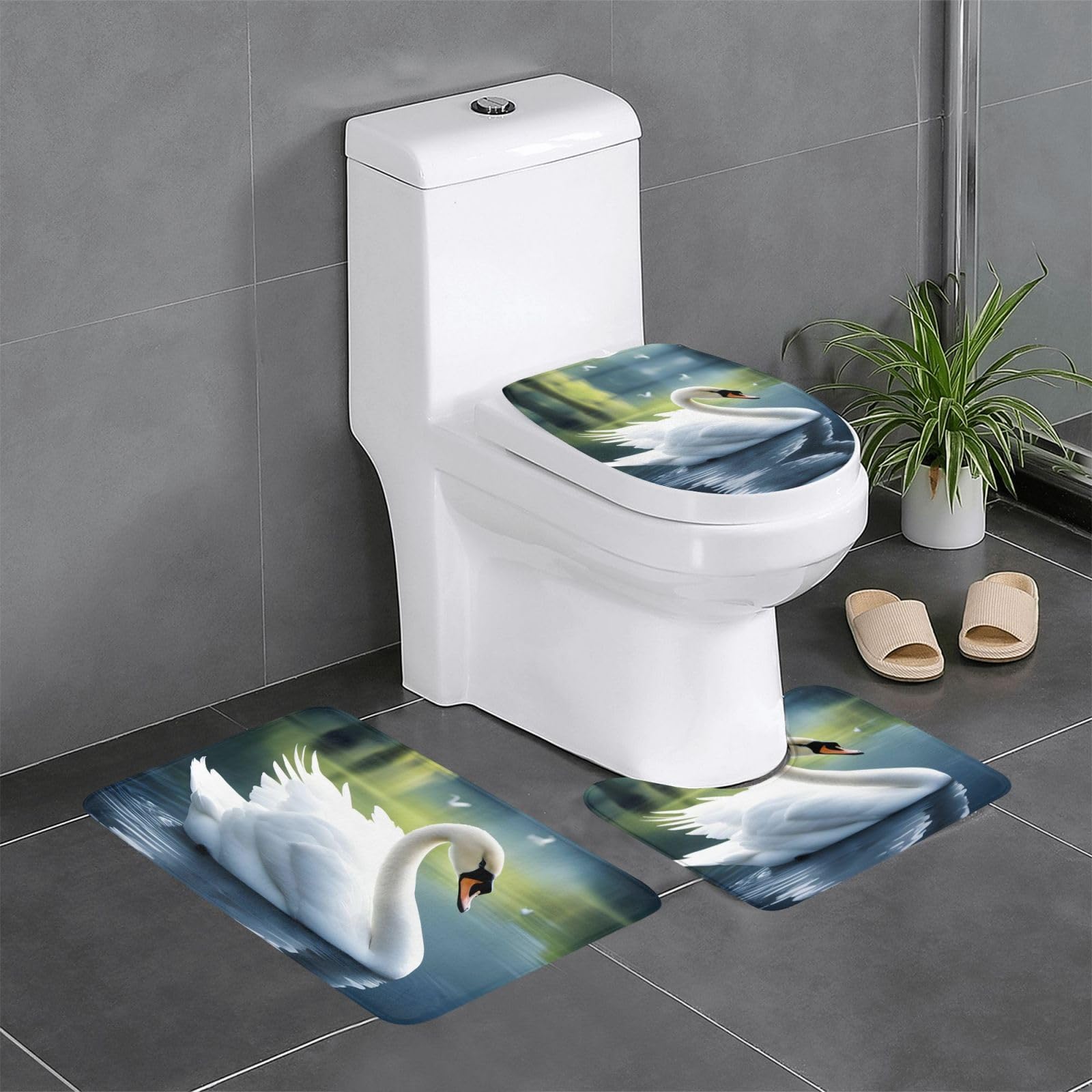 Tapis de salle de bain cygnes blancs lot de 3 antidérapants 61x40cm