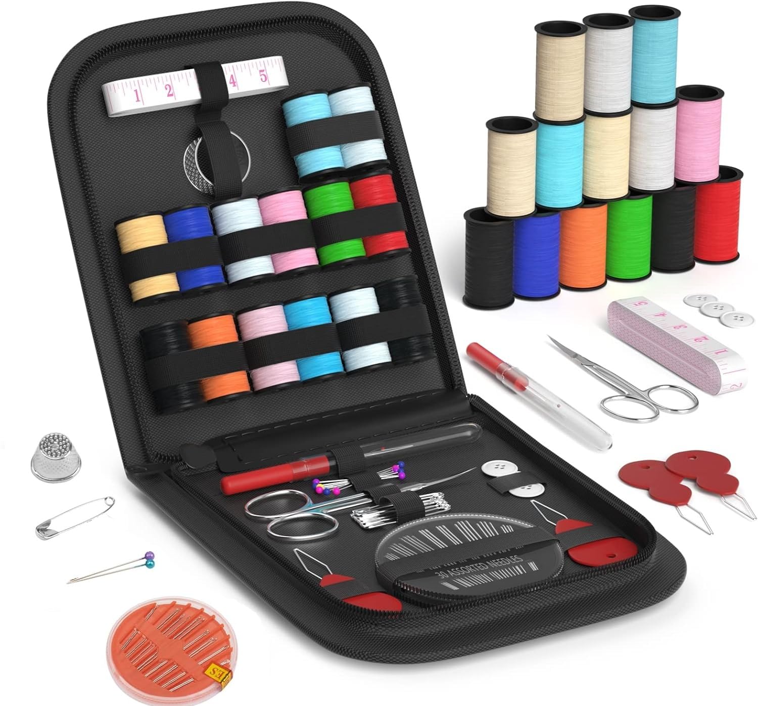Mini Travel Sewing Kit, AUERVO DIY Premium Sewing Supplies,Basic Sewing kit for Adults,Beginners,Home,Emergency Filled with Repair kit and Sewing Needles,Thread,Scissors,Thimble,Tape Measure etc