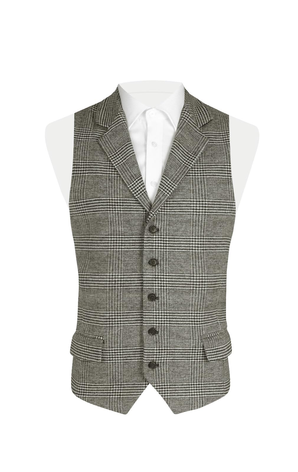 Dobell Men's Black/White /Cream Tweed Waistcoat Regular Fit Prince Of Wales Check-L (42-44In)
