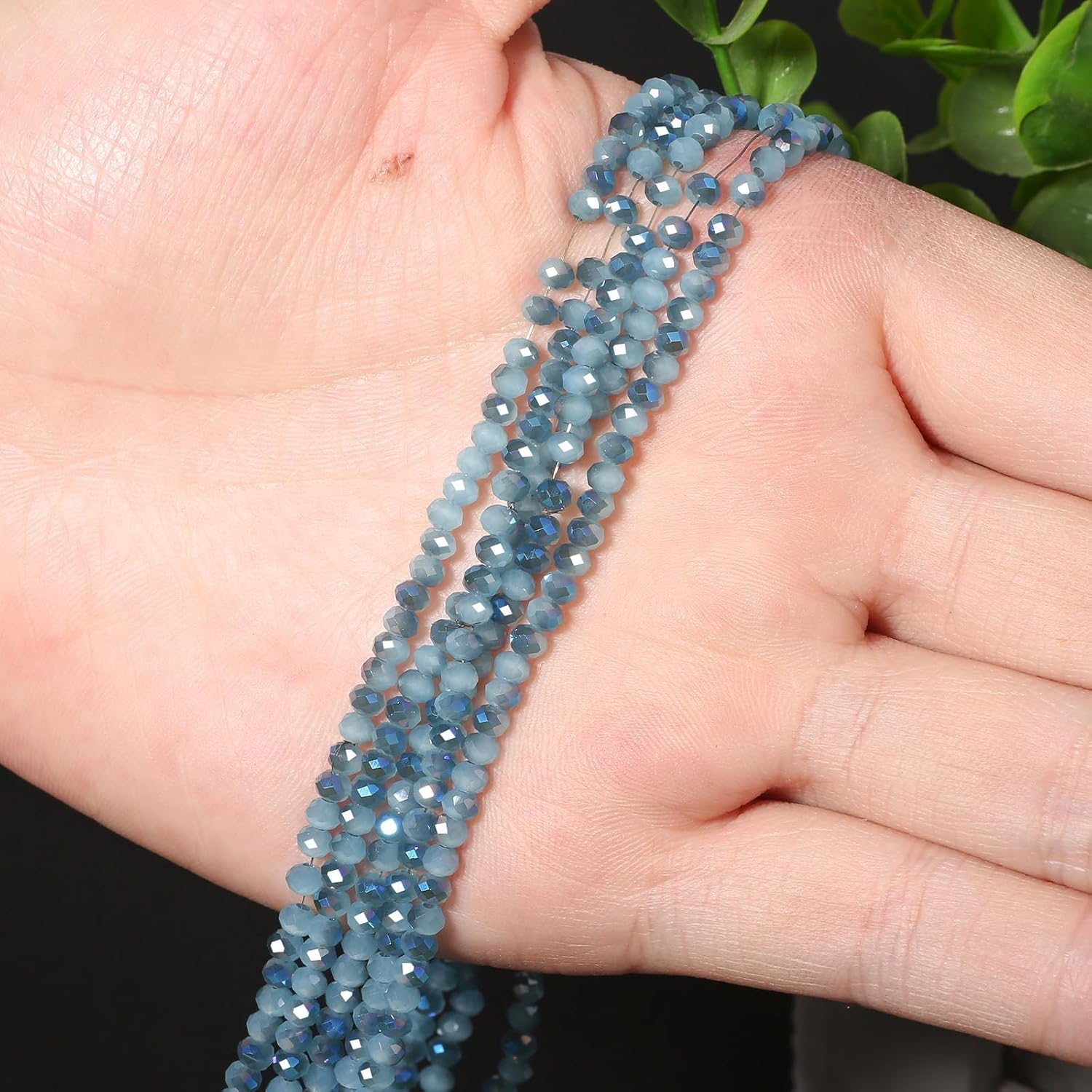 5 Strands 3mm Lake Blue Color Half Plated Faceted Rondelle Beads, Songxi Glass Beads for Keychain Making Necklace Earring Jewelry Making for Gemstone DIY Craft Supplies - Image 2