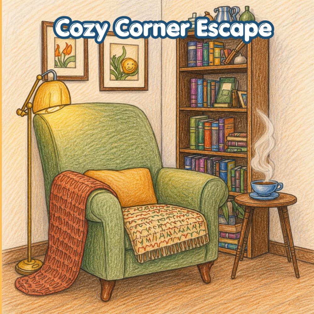 Cozy Corner Escape: A Collection of 15 Cozy and Relaxing Coloring Pages: Warm Reading Nooks, Soft Blankets, Books, Candles, and Peaceful Room Corners for Stress Relief and Creative Fun