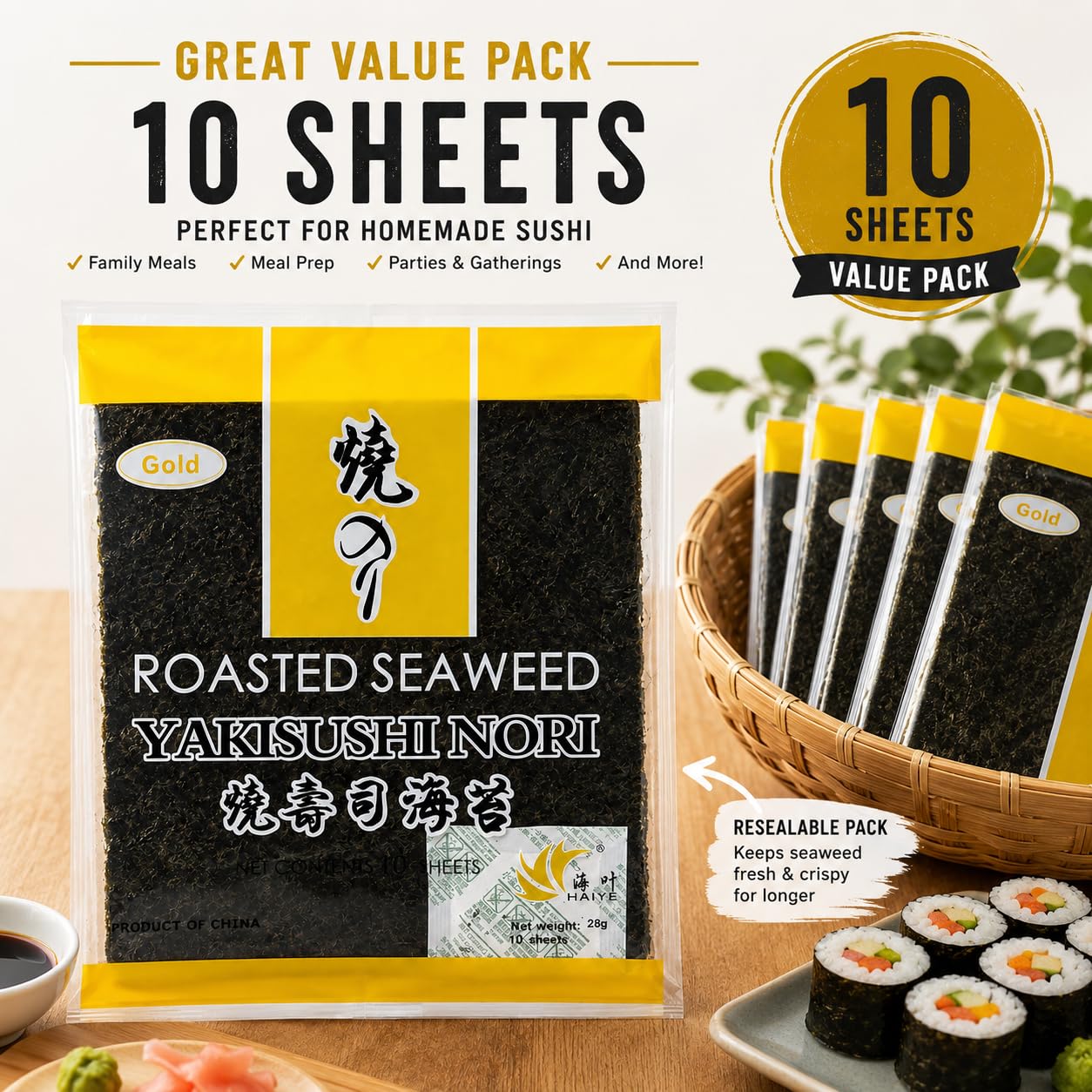 Noriko Roasted Seaweed Yaki Sushi Nori, 10 Sheets, 0.85 oz ℮ 24 g 1