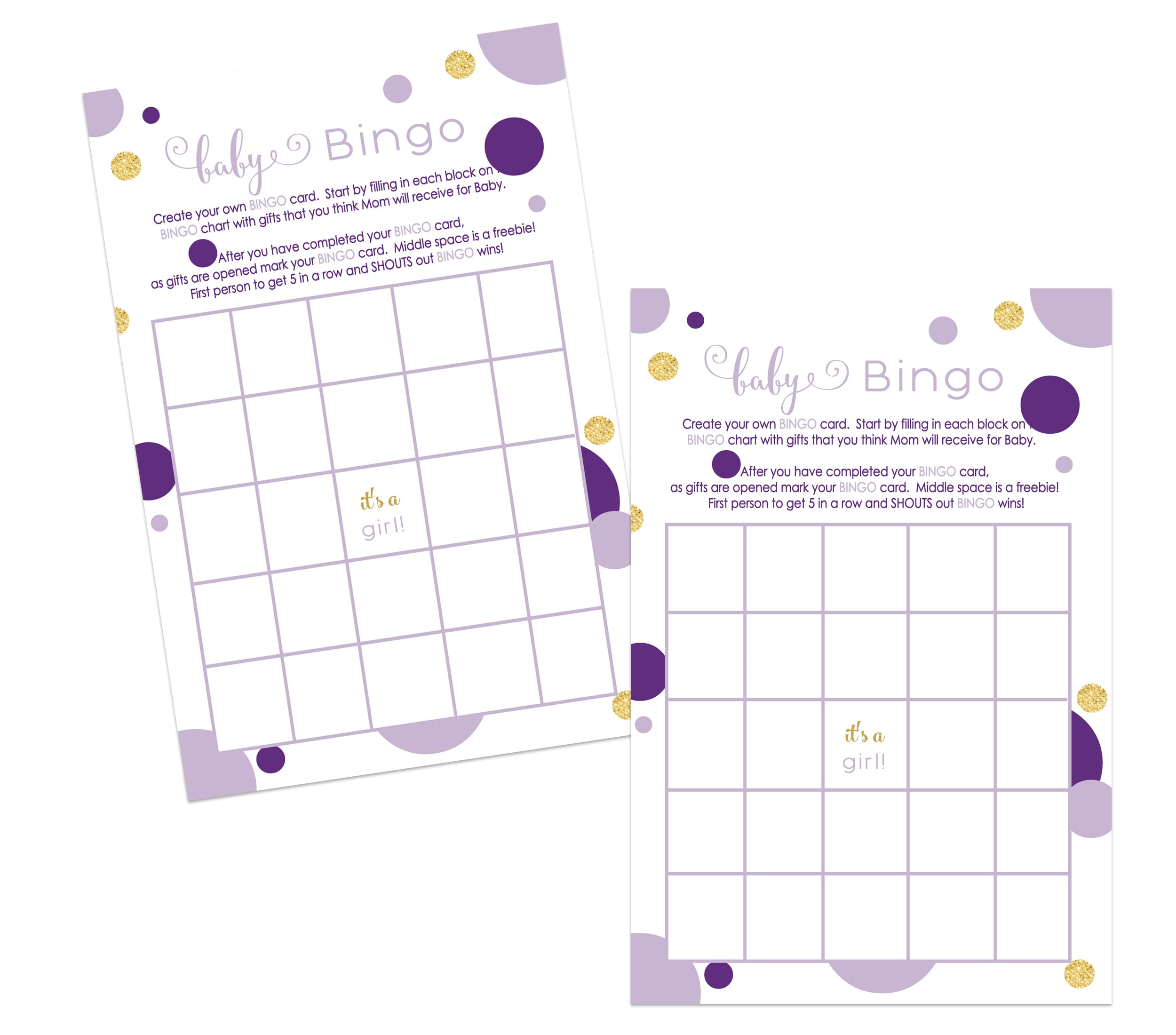 Amazon.com: Purple and Gold Baby Shower Games Girls (25 Pack) Fill-in Blank  Bingo Cards with Gift Guesses Gender Reveal Party Activity Mermaid Royal  Princess Printed 4x6 Size : Home & Kitchen