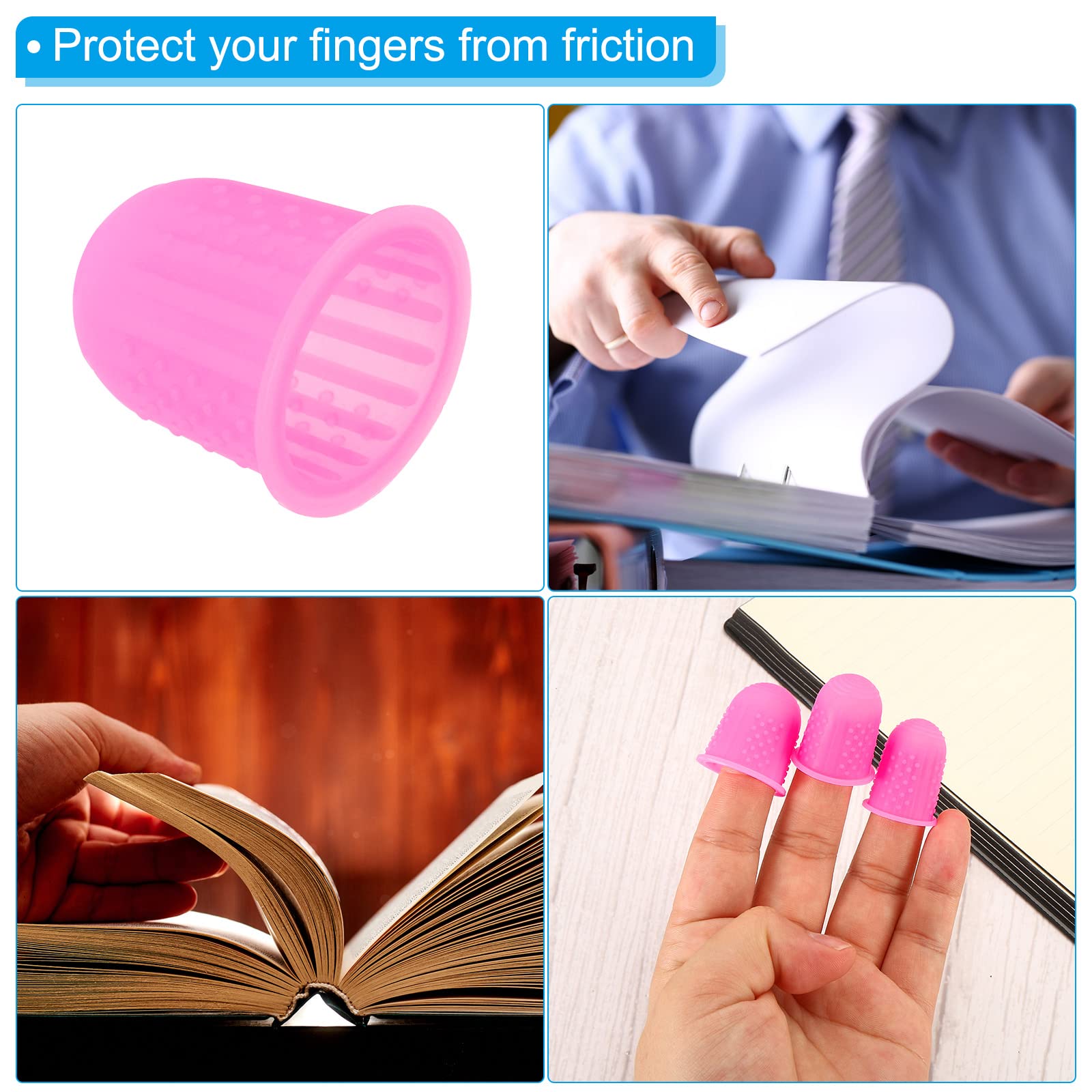 PATIKIL Goma Dedo Puntas, 15 Paquete Silicona Pulgar Dedo Punta Protector Cubiertas Protección Almohadillas Dedal para Oficina Cuenta Clasificación Costura, Rosa 3 Tamaño Surtido