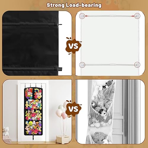 Miniatura 4 de Organizador de juguetes colgantes para almacenamiento de animales de peluche sobre la puerta, almacenamiento de juguetes con ganchos de metal y