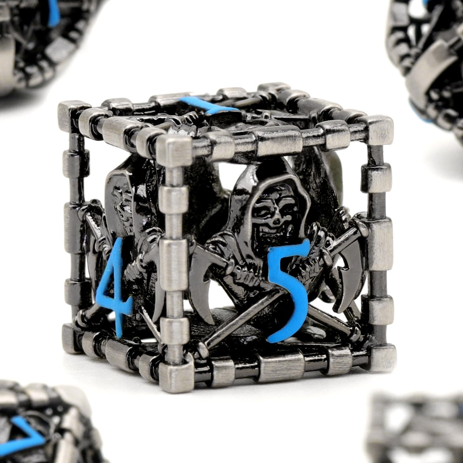 Beholder - Juego de dados DND, dados de metal de monstruo de ojos, ZHOORQI 7 piezas por juego de dados poliédricos para dados de mazmorras y dragones, dados RPG, dados de regalo D&D (ojo azul) — view 7