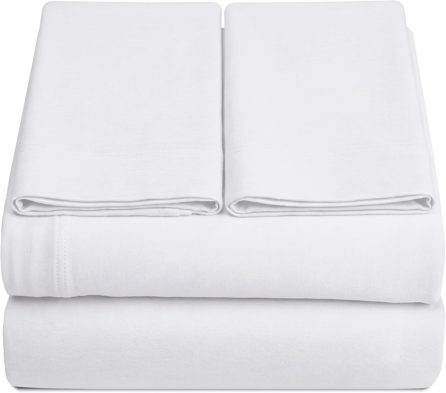 Full XL Cotton Knit Jersey Knit Sheet Set, 4PC, 15" Deep Pocket, White | Extra-Soft, Breathable & Hypoallergenic - 54" x 80" - Ideal for Extra Long Full Beds