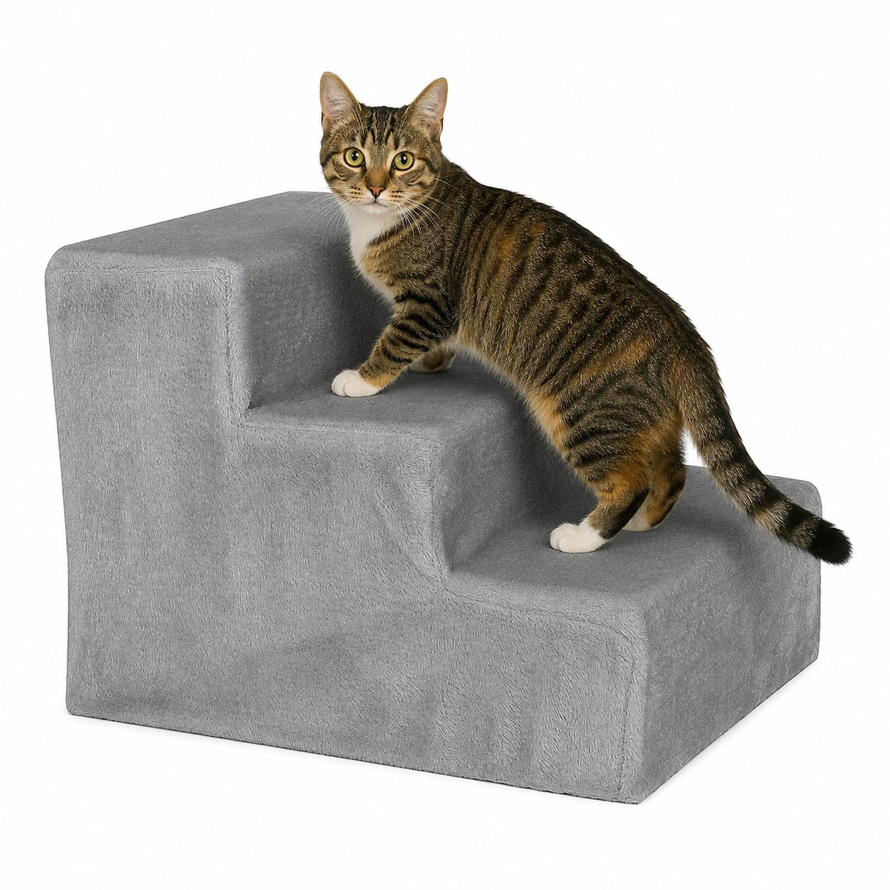 lionto Scala per animali con rivestimento in peluche 46x36x34 cm, scala robusta con gradino basso 10 cm, salva-articolazioni, rivestimento sfoderabile e lavabile, portata fino a 50 kg, grigio chiaro