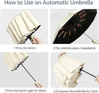 Umbrella with Hook Handle, Compact 12 Ribs UV Umbrellas Women Men