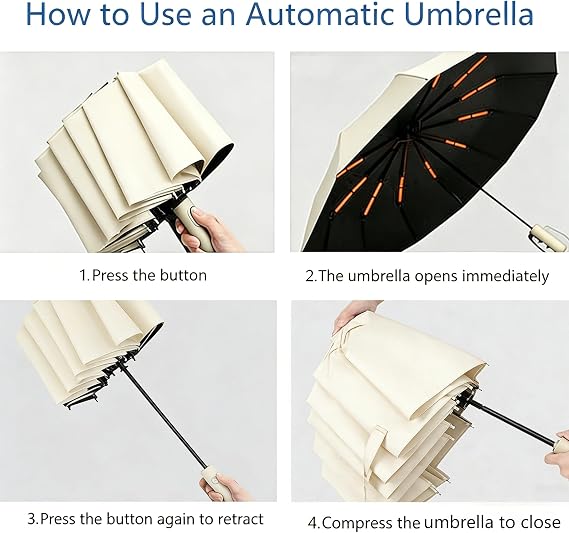 Umbrella with Hook Handle, Compact 12 Ribs UV Umbrellas Women Men