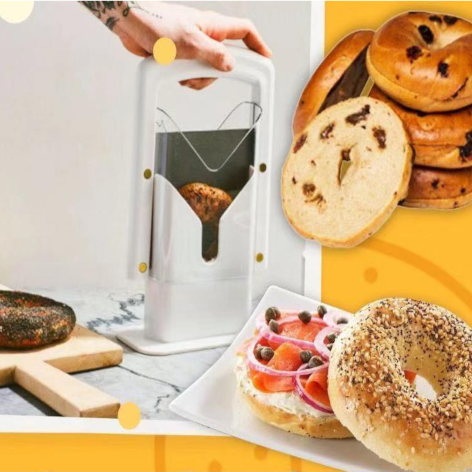 Coupe-bagels, coupe-pain en plastique, guillotine ¨¤ pain, coupe-pain manuel avec protection et poign¨¦e ergonomique