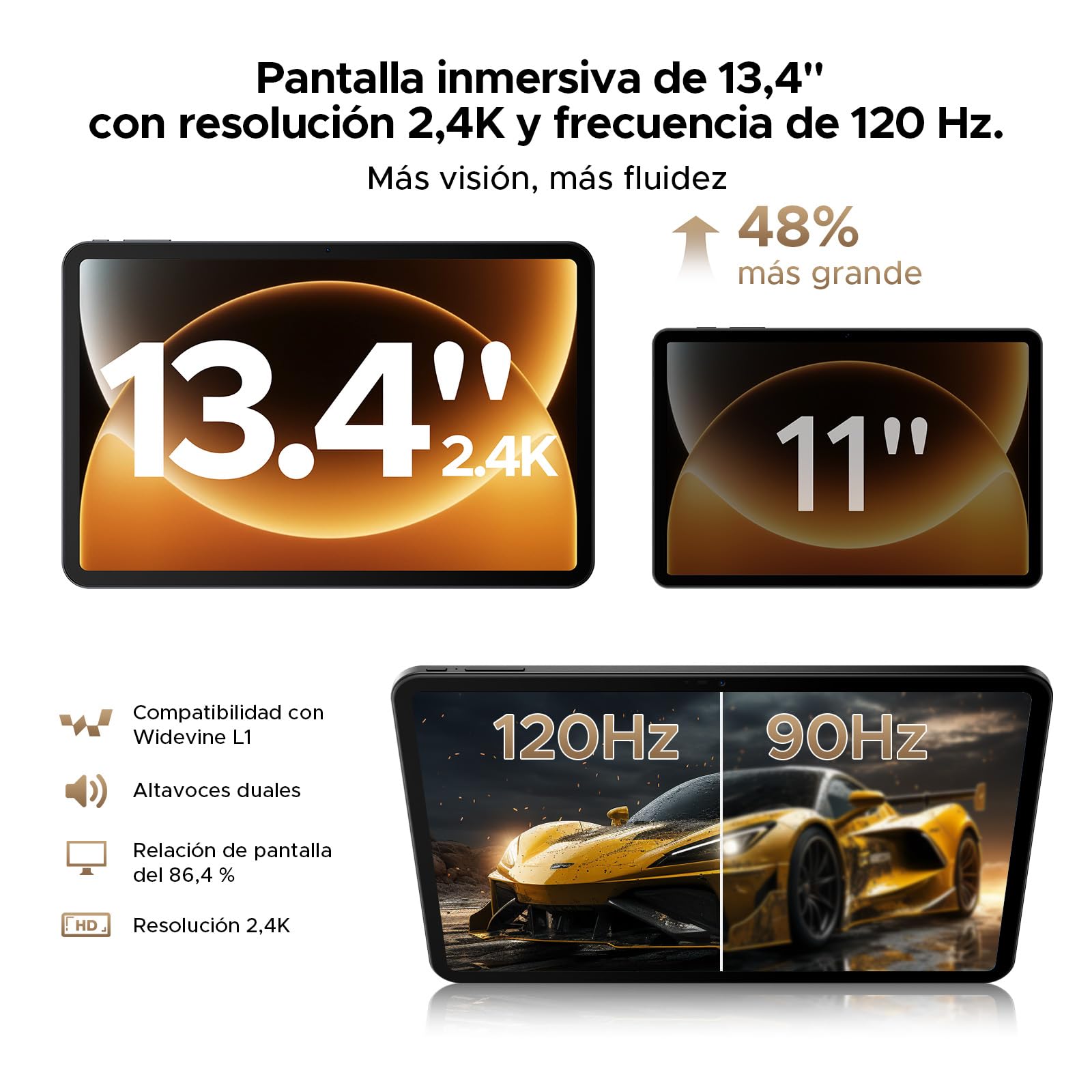 P13 Pro Tablet 13.4 Pulgadas 120Hz Android 16, 48GB RAM + 256GB(TF 2TB) Tablet con Teclado y Lapiz, T7280 Octa-Core, 12000mAh/18W, 16MP+8MP, Gemini AI, Widevine L1, Face ID, Dual SIM 4G, Negro