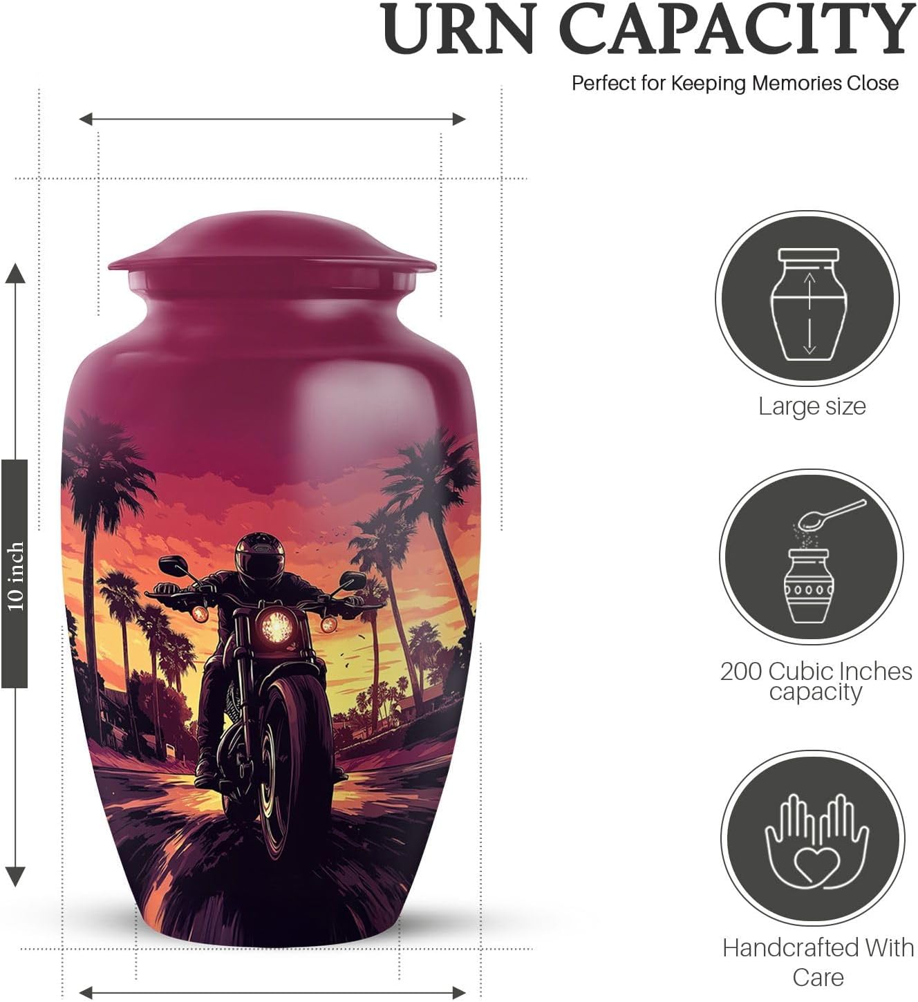 Motorcycle Urn for Men - Adult Cremation Urns for Burial in Ground - Large Funeral Urn for Human Ashes - Decorative Urns for Human Ashes Adult Female & Male 10 Inch - Image 2