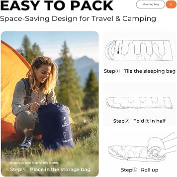 Sleeping Bags for Adults Warm Weather,Backpacking Compact Lightweight Camping Sleeping Bag with Compression Sack for Kids,Camping Essentials Gear for Hiking,Travel,Climb,Outdoor, Indoor
