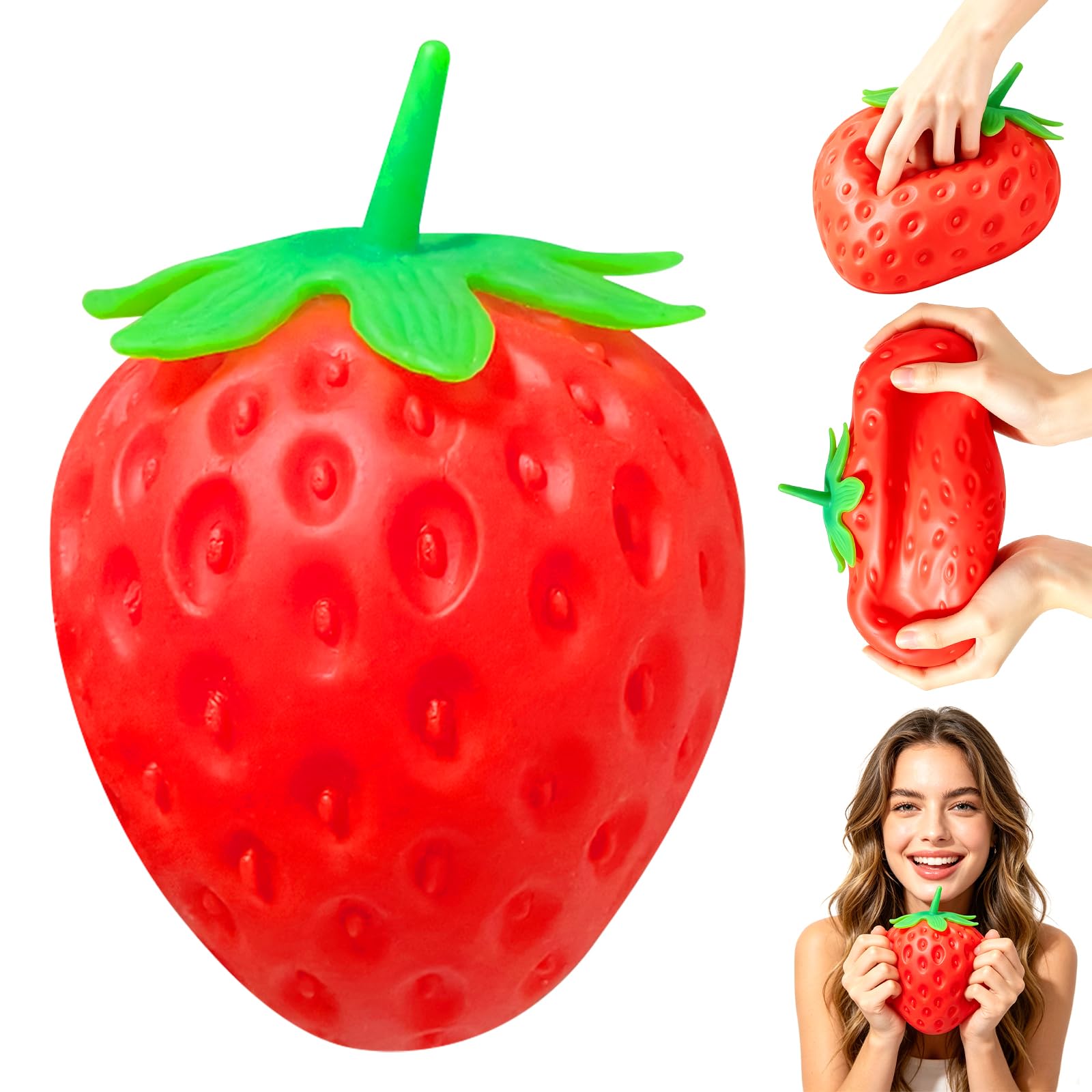 8in Giant Strawberry Squishy,2026 New Giant Jumbo Big Cute Realistic Strawberry Stress Ball Soft Strawberry Squishys Slow Rising Stress Ball for Adult Anxiety Stress Party Favors (1pc)