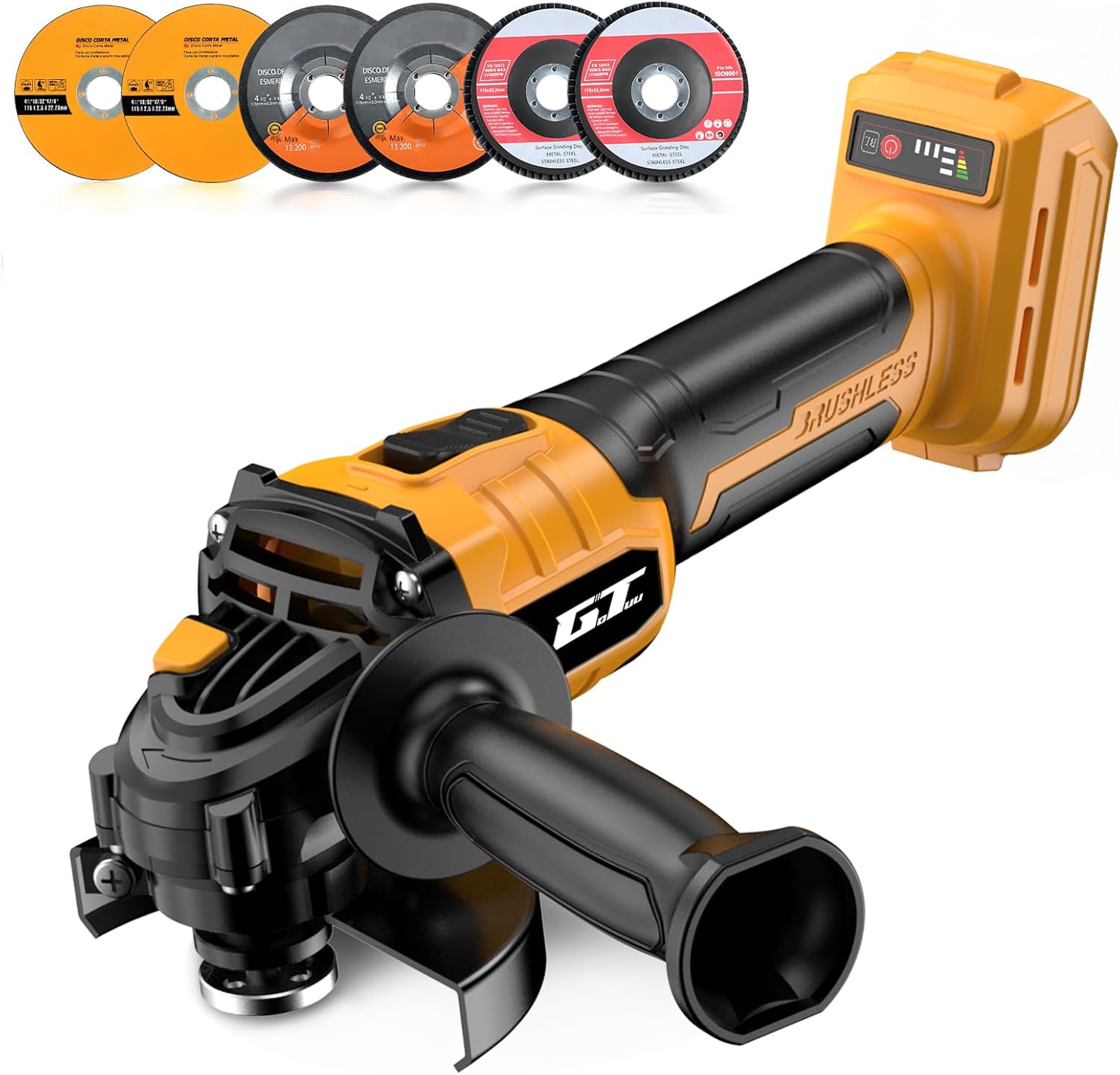 Cordless Angle Grinder Compatible with Dewalt Battery 20V Max, 4-1/2 Inch Power Electric Angle Grinder Tool with Handle, 6 Discs for Grinding, Cutting, Polishing