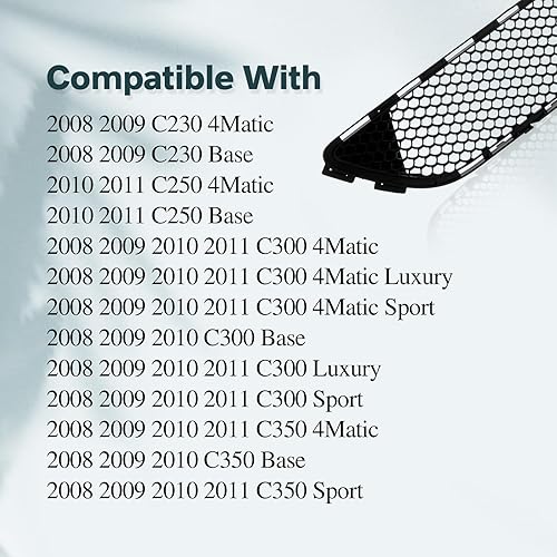 Miniatura 7 de Parrilla delantera negra para parachoques compatible con MERCEDES Benz W204 C Class C230 C250 C300 C350 compatible con MB1036120 2048850153
