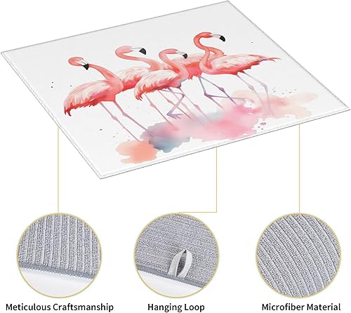 Miniatura 3 de Tapete de secado de platos flamencos para encimeras de 18 x 16 pulgadas protector de escurridor de platos de pintura de acuarela con lazo para