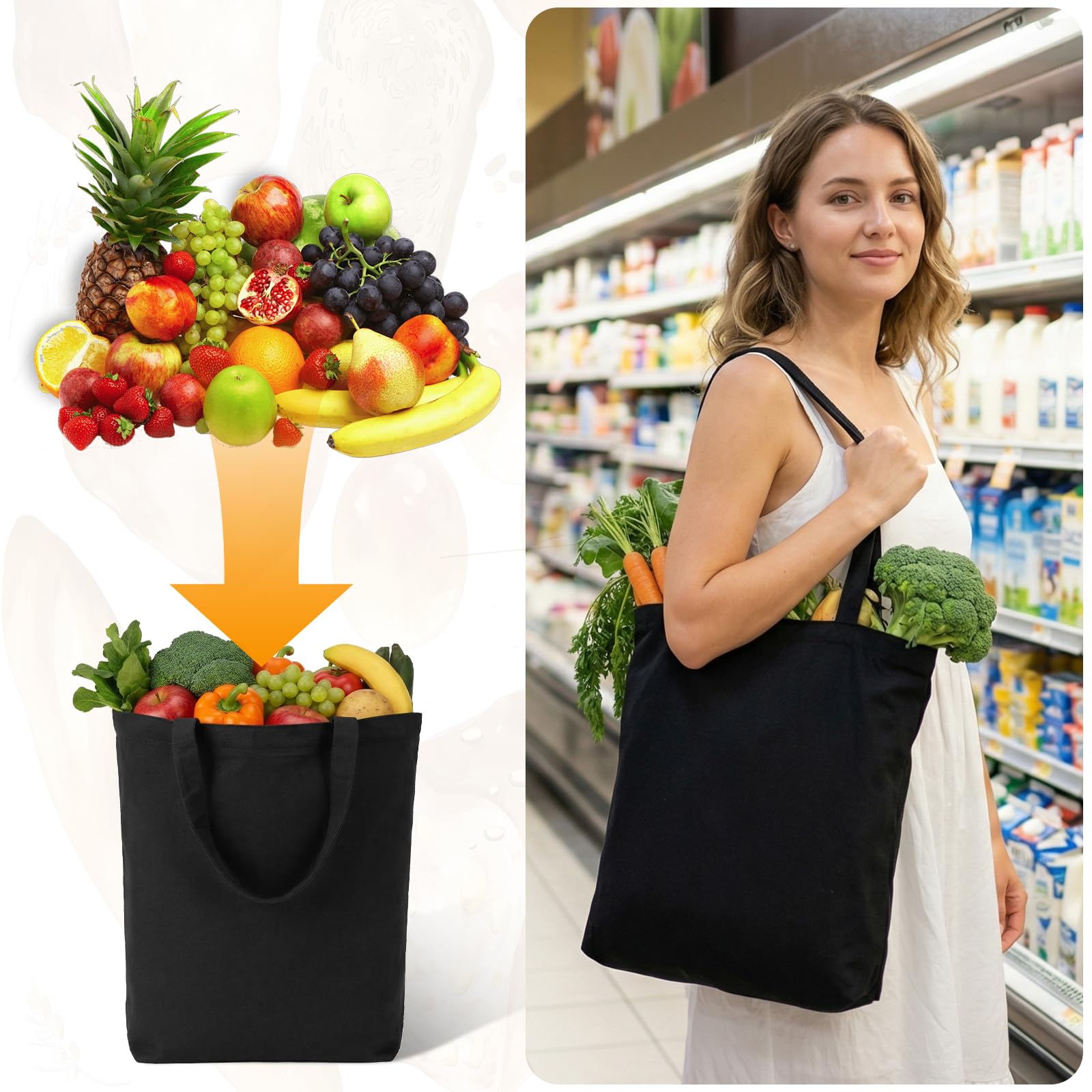 Borsa di Tela con Cerniera - Canvas Tote Bags Beige - Shopper Cata con Zipper per Casual Viaggio