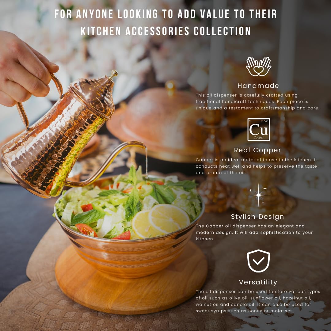 COPPER CONCEPT Copper Oil Dispenser for Kitchen, Handmade Olive Oil Dispenser Bottle, Real Copper, (10 Oz - 300 ml)