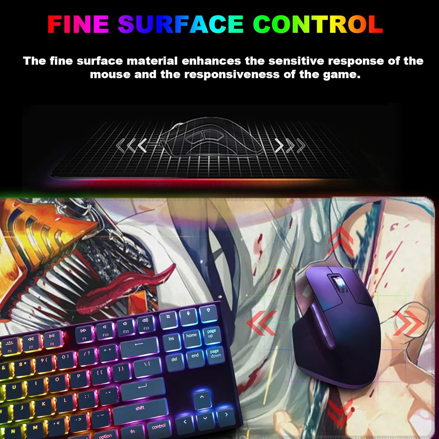 RGB Anime Mouse Pad, Water Resist Keyboard Pad,Mouse Pads with Non-Slip Rubber Base,Office Computer Key Board Mousepad Computer Keyboard Mousepads Mat 800 x 300mm / 31.5×11.8 inches (4)