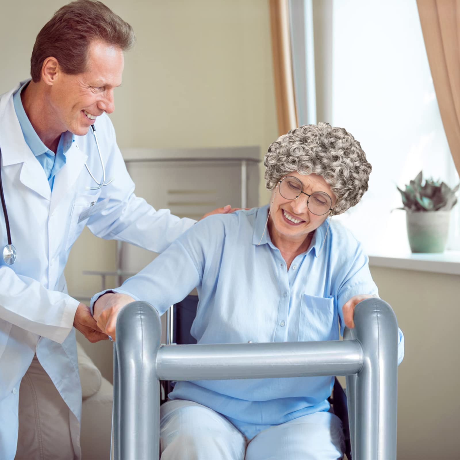 TYBYBB Oma Kostüm Set - Alte Frau Cosplay Mit Perücke