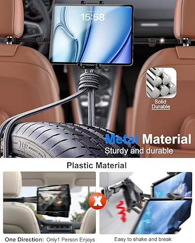 Miniatura 4 de Soporte para tablet para reposacabezas de automóvil con 4 ganchos para reposacabezas, asiento trasero de soporte para tableta de automóvil para