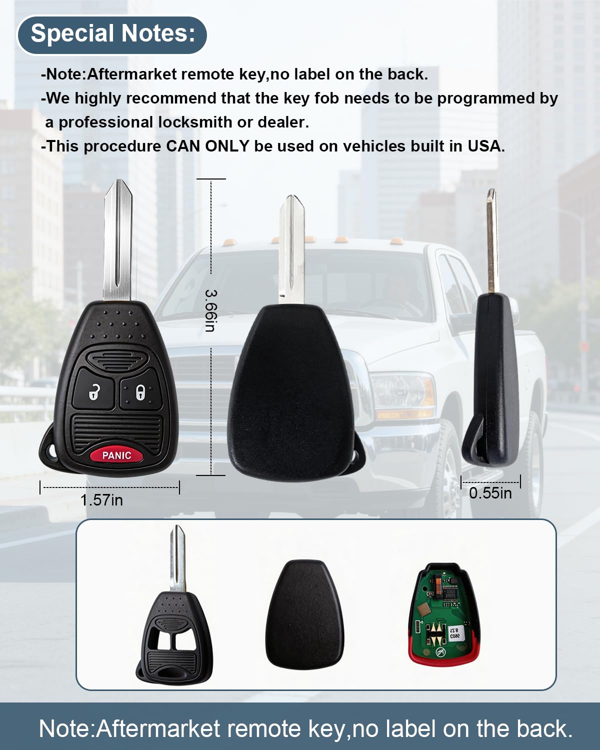 Telecomando di ricambio per telecomando a 3 pulsanti per Jeep Wrangler Patriot/Grand Cherokee/Chrysler 200-300, Dakota, Durango, 2006-2017, Jeep Wrangler Patriot, Grand Cherokee, Chrysler 200-300