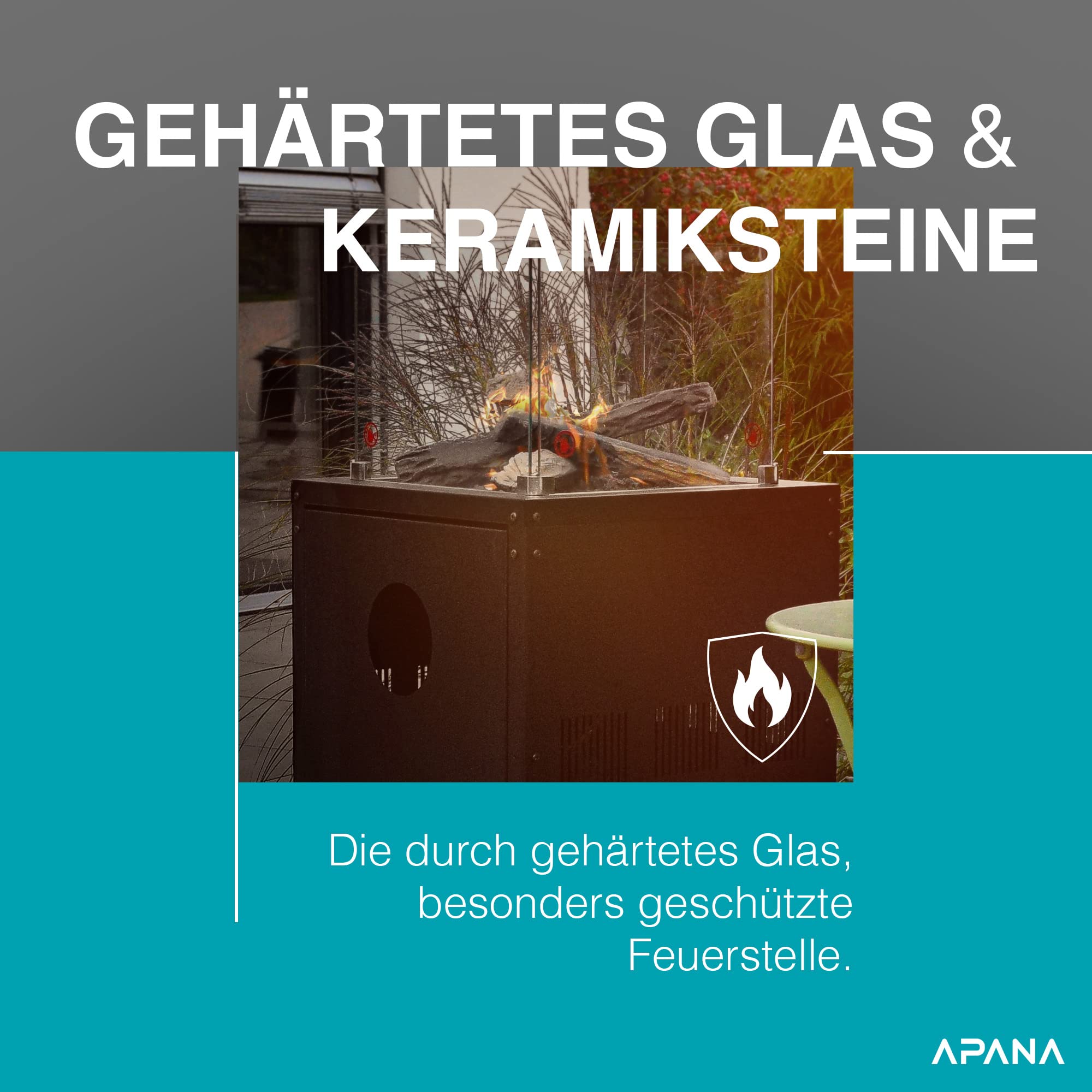 APANA Gas Heizstrahler FUEGO 8kW – Terrassenfeuer mit Sichtfenster & Rollen – Heizpilz für Garten, Balkon & Terrasse – inkl. Abdeckhaube, Umkippsicherung & Abschaltautomatik – anthrazit