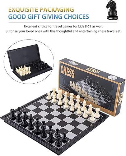 Miniatura 8 de Juego de ajedrez magnético de viaje, juego de mesa plegable de ajedrez pequeño de 9.5 pulgadas, regalos plegables y portátiles, juegos clásicos de