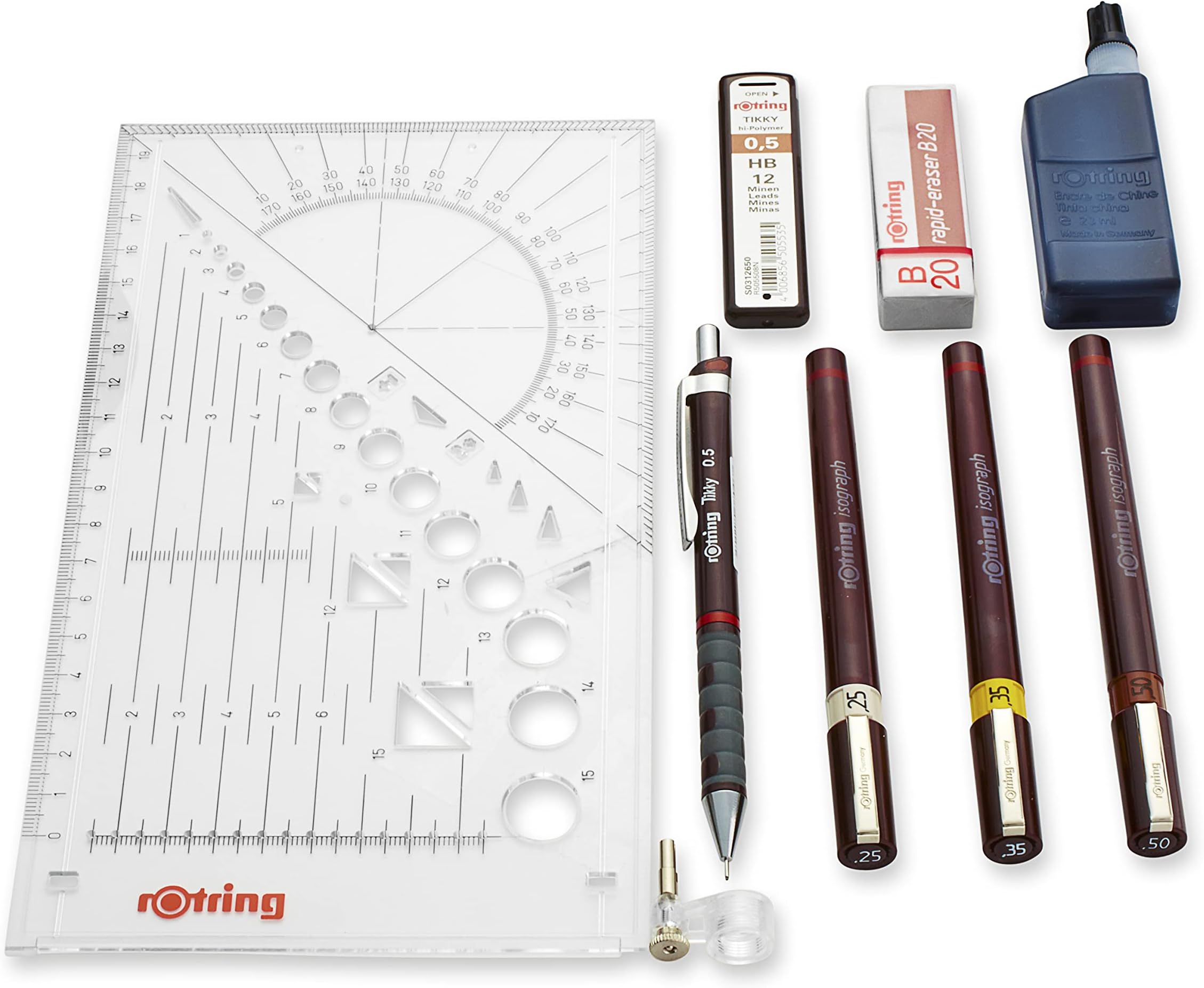 Rotring S0699380 Isograph Technical Drawing Pens, Set, 3-Pen College Set (.25-50 Mm)