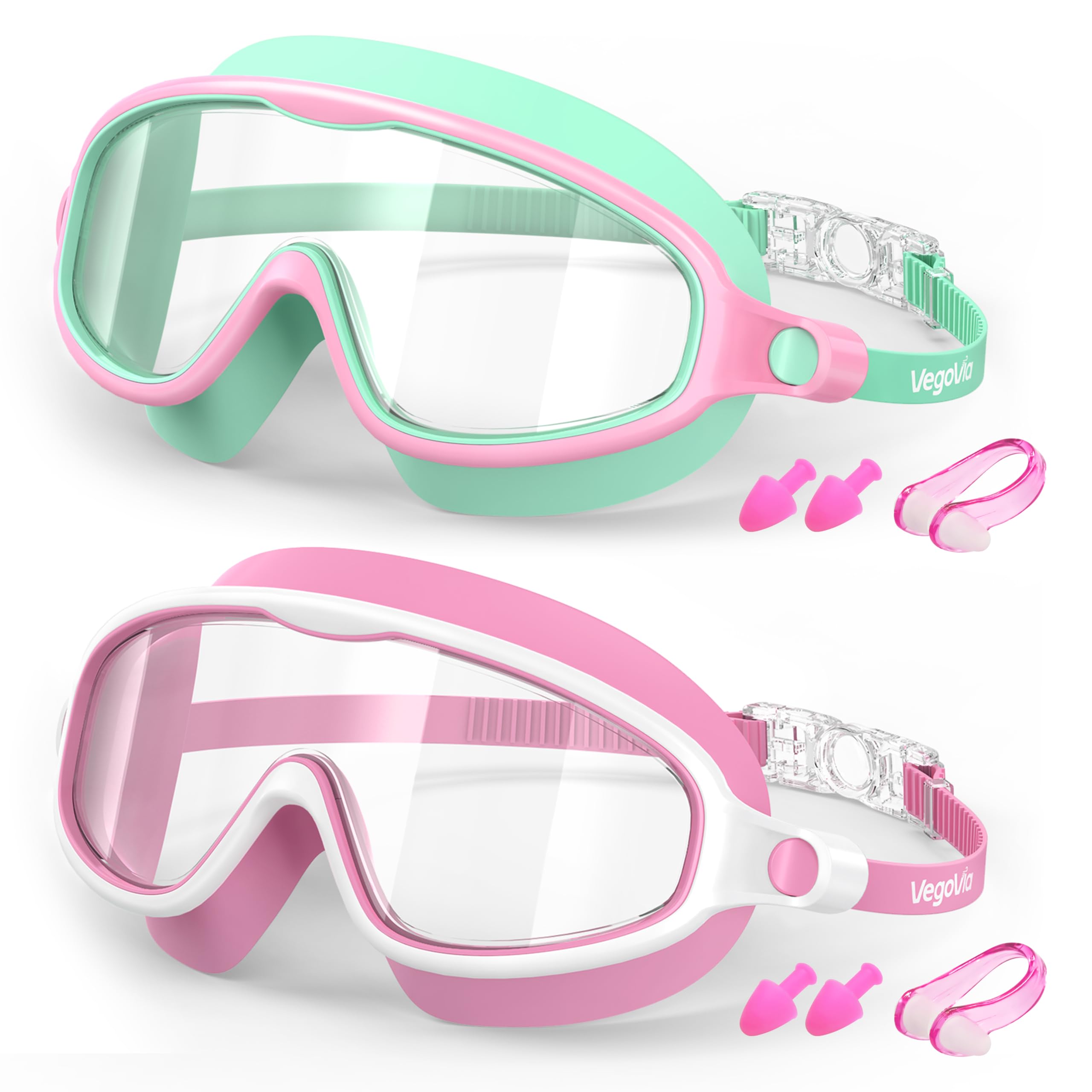 VegoVia Kids Swim Goggles 6-14 2 Pack 180°Wide View