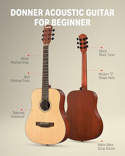Miniatura 9 de Donner Guitarra acústica para principiantes adultos adolescentes tamaño completo guitarra Acustica 41 pulgadas kit de iniciación de cuerpo JF con