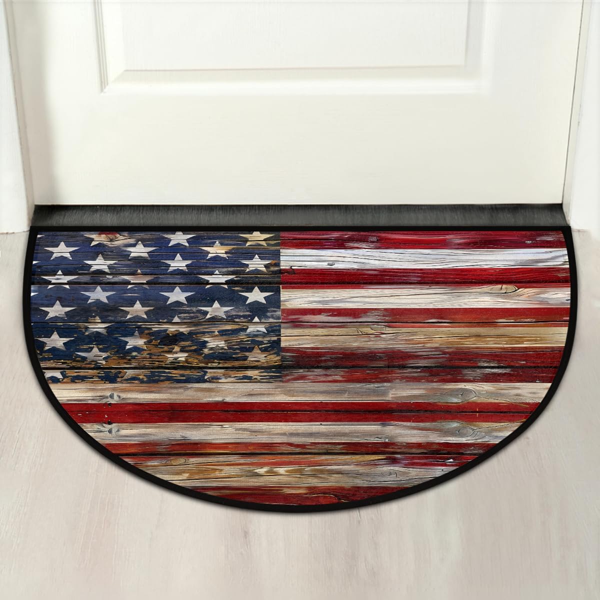 Old Wooden American Flag Half Round Door Mat Indoor Entrance Low Pile Non Slip Absorbent Semi Circle Welcome Mats Doormats 36x24 in Floor Mats for Home Kitchen