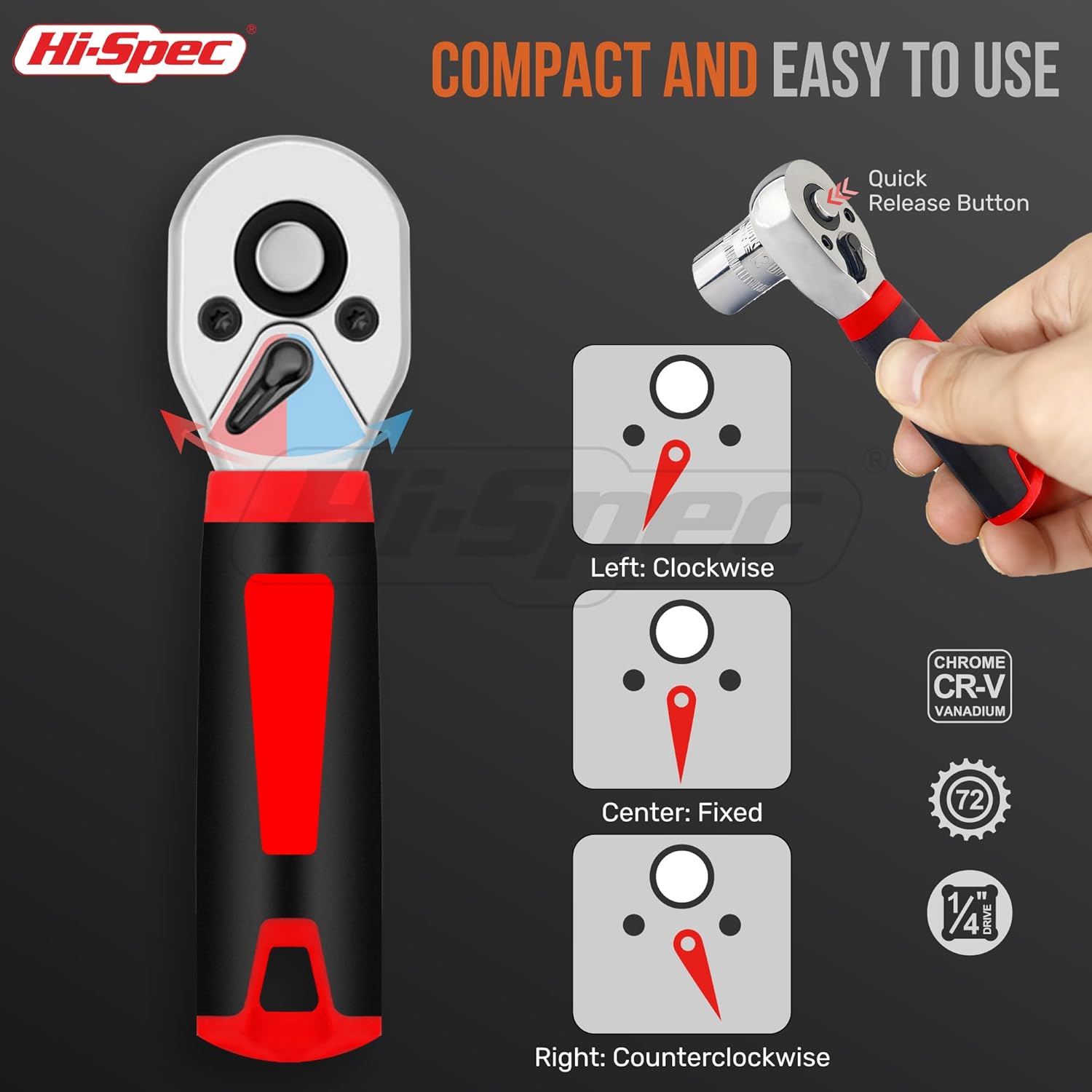 Hi-Spec 48pc Ratcheting Screwdriver & Socket Set, 1/4" Drive Mini Bit Ratchet and Quick-Release Ratchet, CR-V Sockets 4–14 mm, Security Bits in Portable Case