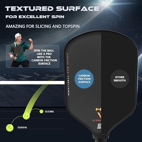 Miniatura 4 de T700 Carbon Fiber Pickleball Paddles, Pickleball Set 16mm Pickle Ball Rackets with CMS Matte Surface Lightweight Honeycomb Core & Durable Edge Guard