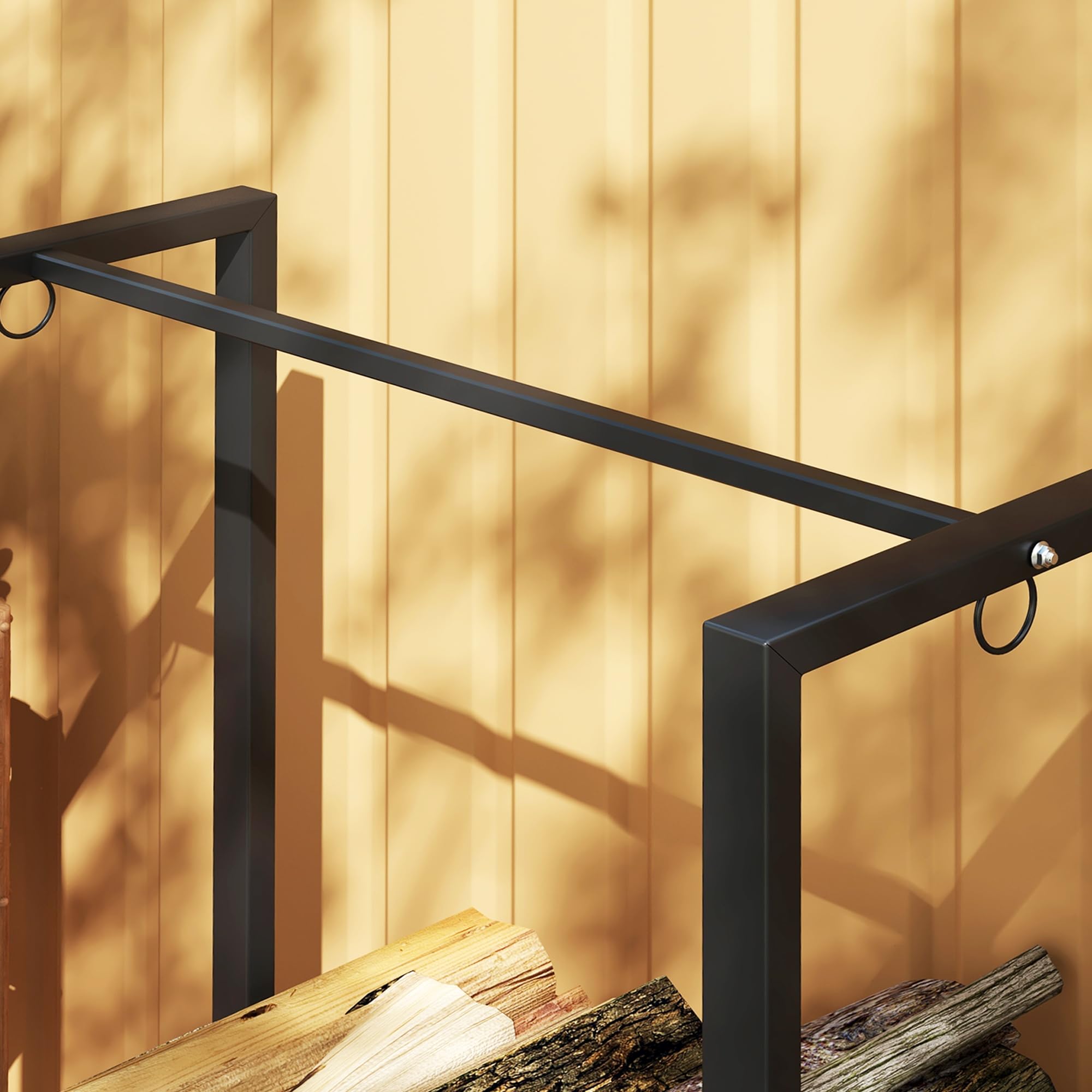 Outsunny Portalegna da Esterno a 2 Sezioni, Portalegna per Camino con 6 Gambe e 3 Anelli, 123x32x115 cm, Nero