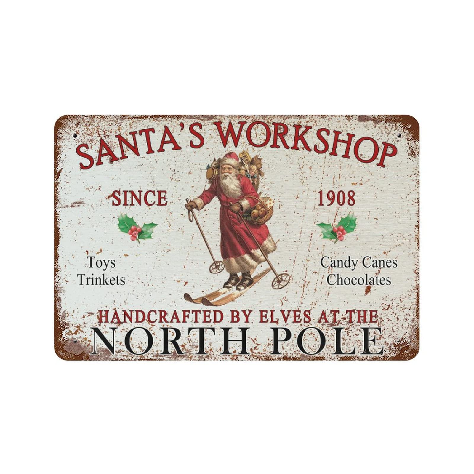 Pancarte en métal de Noël Santa's Workshop grande plaque décorative extérieure