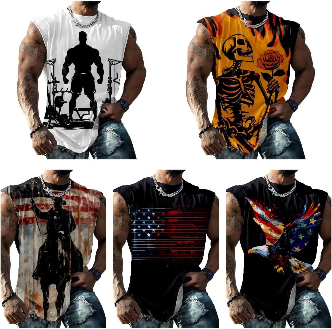 Muscle Shirts for Men Graphic Tank Top Summer Mens Sleeveless Shirts Quick Dry Cool 3D Design Bodybuilding Tee - Image 3