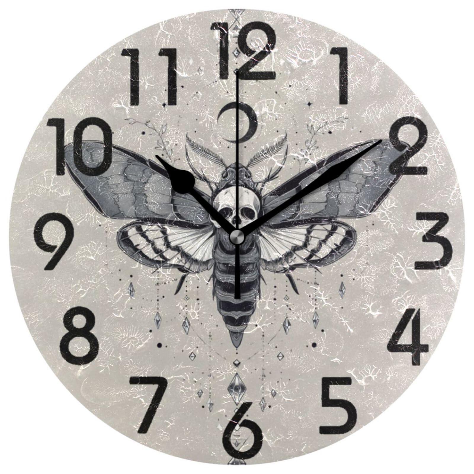 Horloge murale 25 cm tatouage tête de mort silencieuse analogique pour salon