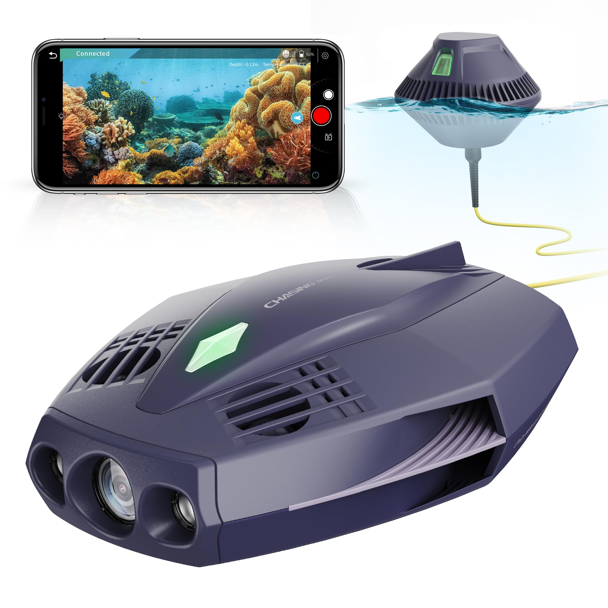 Chasing DORY Drone submarino – Dron submarino Full HD de 1080p con cámara para visualización en tiempo real, control remoto de aplicación (morado)