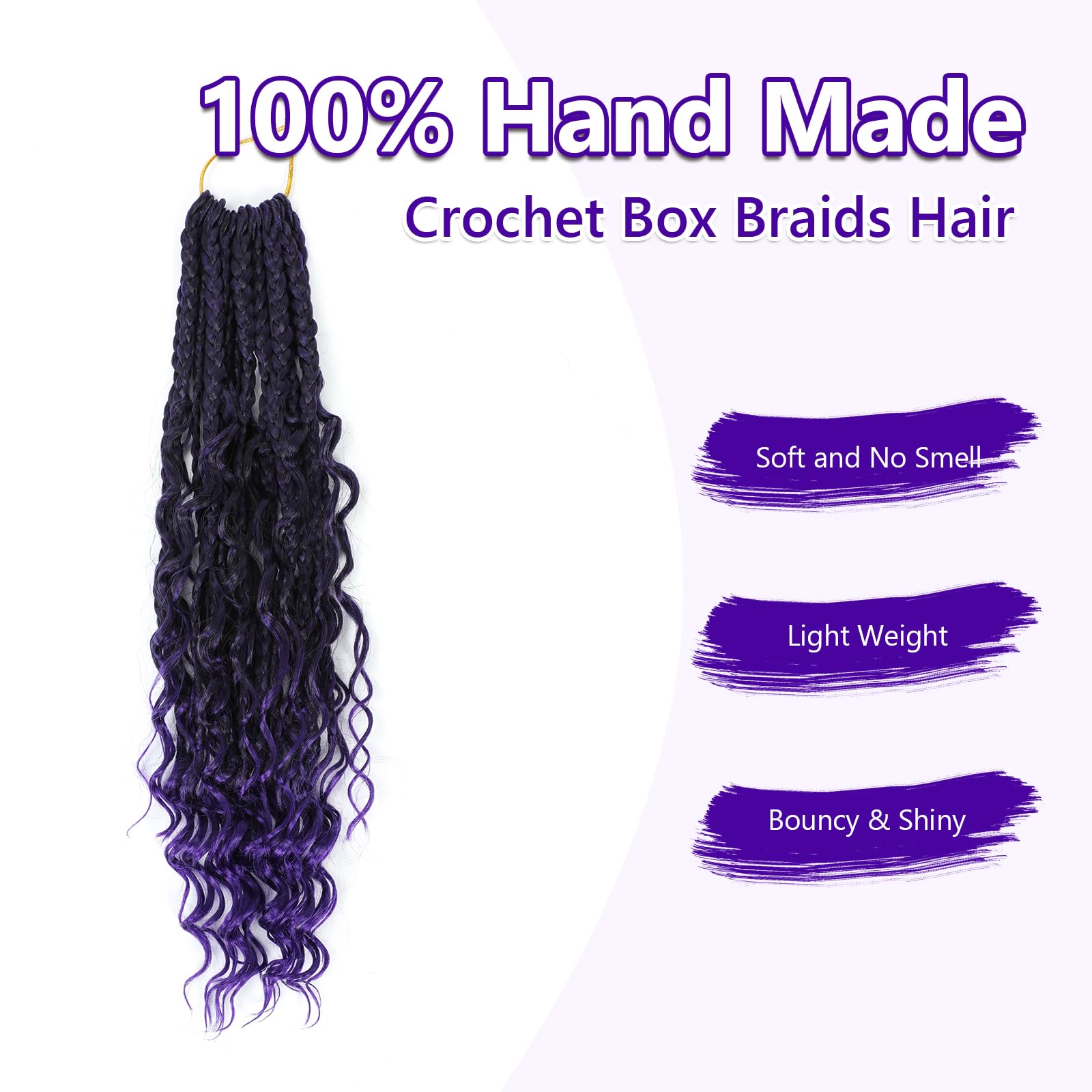 Crochet Braids Hair Extensions 8 Packs 14 Inch Boho Braids with Curly Ends Pre-Looped Crochet Hair Extensions for Black Women Goddess Braid Extensions Hair(1B/Purple#) - Image 4