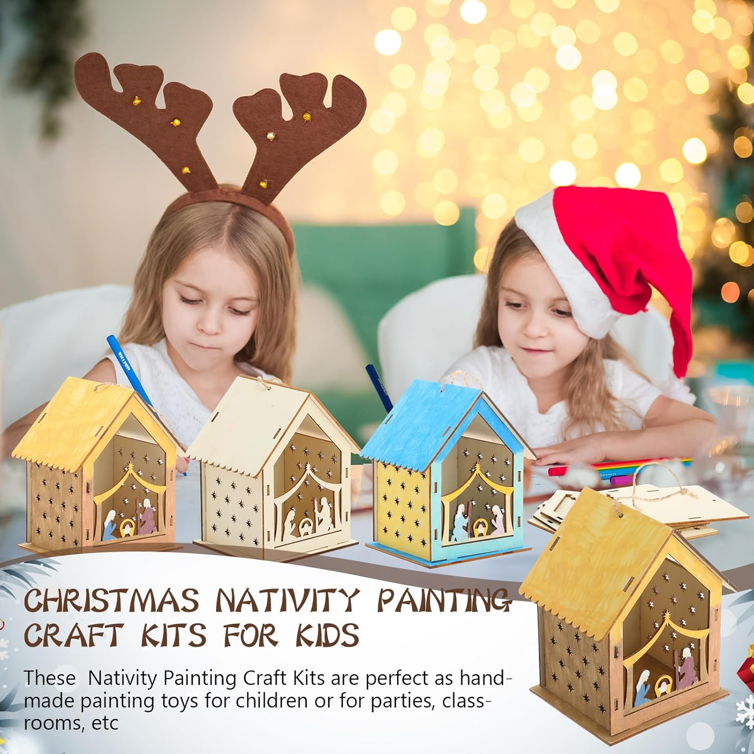 24 Pcs Christmas Nativity Painting Craft Kits for Kids Nativity House Religious Craft for Kids Make Your Own Jesus House DIY Wooden Christian Christmas Ornaments for Art Sunday School - Image 6