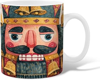 Nutcracker Ceramic Coffee Mug, Christmas Fanciful Bells Royal Christmas Red Novelty Tea Mug with Handle Gift for Friends Family Lovers Eldership Senior Co-Worker 11 Oz