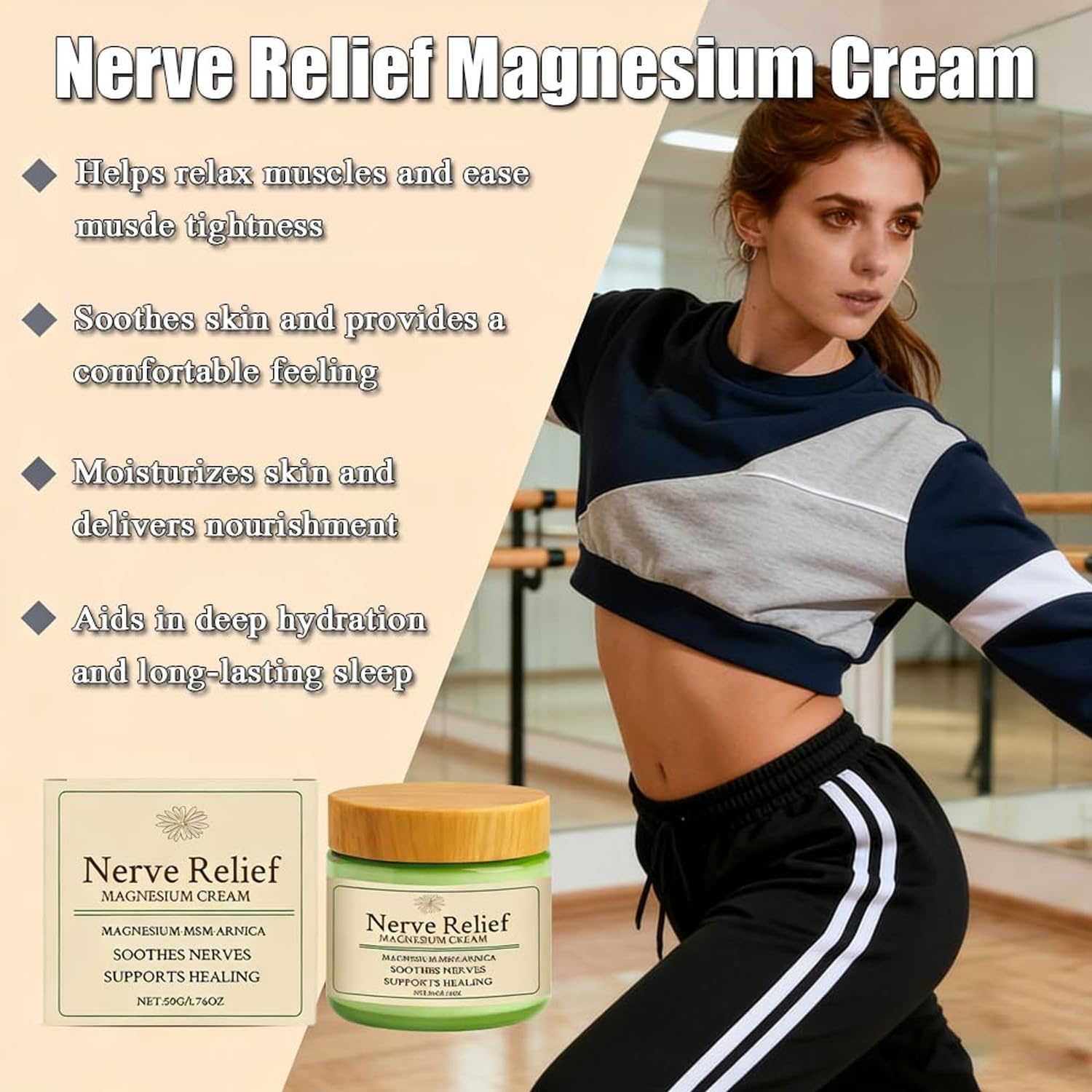 Total Relief Magnesium Cream - Nerve Relief Magnesium Cream with MSM & Arnica,Total ReliefCream for Muscle Relaxation, Soothes Nerves & Daily Soothing Support, Deep Hydration,50g/1.76oz - 2