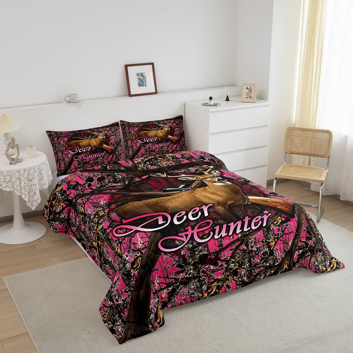 Feelyou Cute Deer Comforter Set Queen Size Kids Deer Hunting Comforter for Boys Teens Western Farmhouse Bedding Set Wild Animal Duvet Set Room Decor Antlers Quilt Set