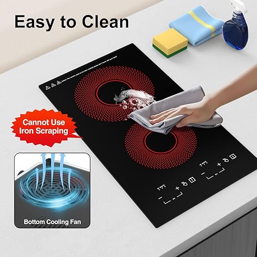 Miniatura 8 de Estufa eléctrica de 2 quemadores de 2100 W, 110 V-120 V, estufa eléctrica de 12 pulgadas, encimera y placa de cocina integrada, 20 temperaturas y 9