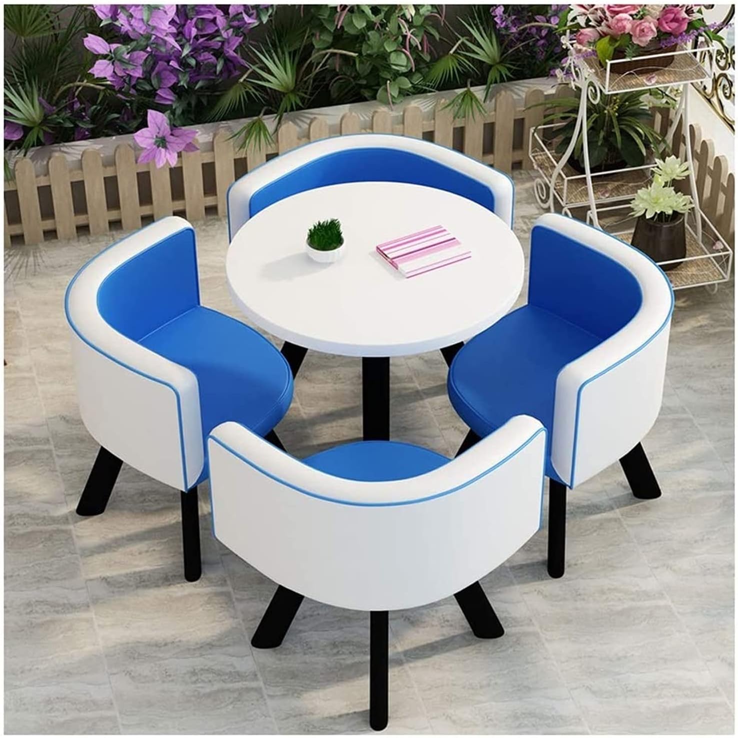 Office Business Hotel Lobby Dining Table Set, Reception Tables and Chairs Office Beauty Beauty Shop Simple Small Round Table and Chairs Cafe Milk Tea Shop Western Restaurant(Color:Blue)