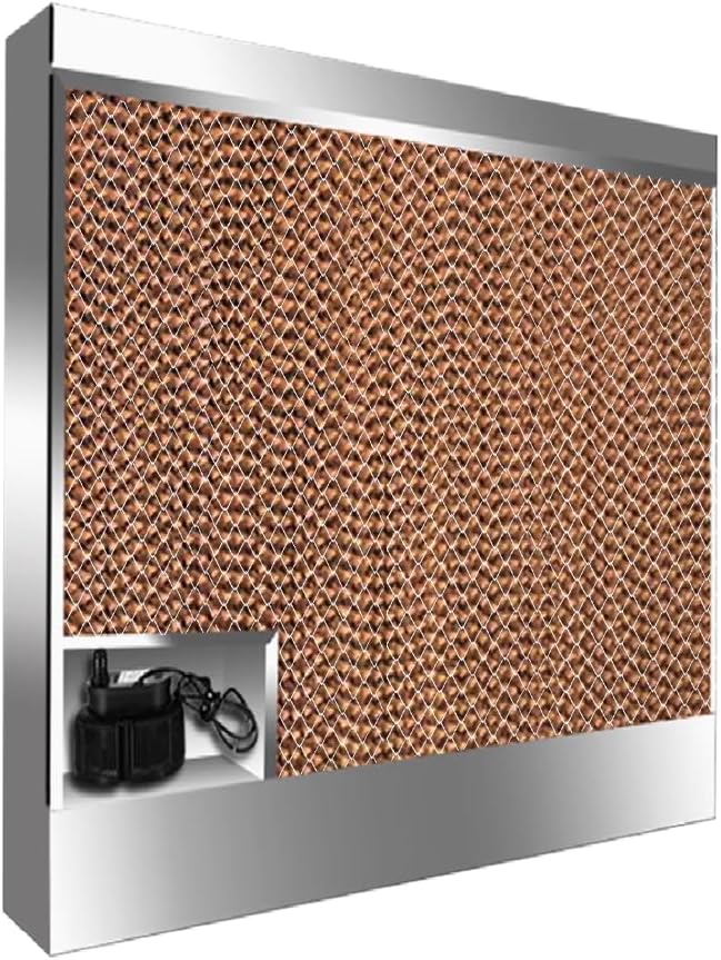 ASSYA Stainless Steel Water Curtain Wall Cooling System with Protective Net and Built-in Water Pump, Suitable for Greenhouse/Farm/Factory Workshop.,80x80cm